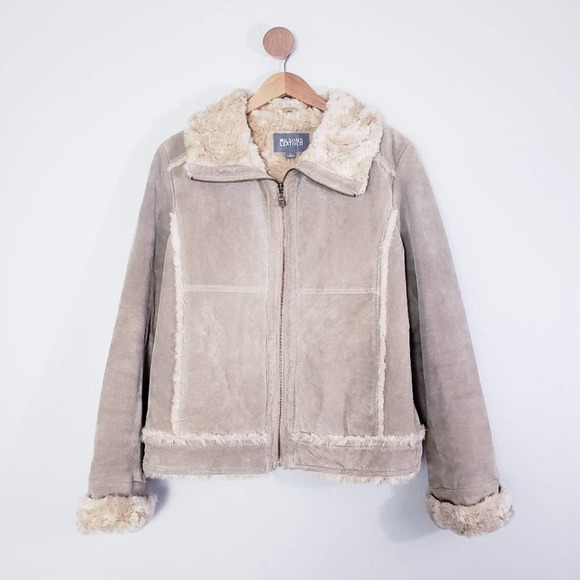 Wilsons Leather Jackets & Blazers - Wilson's Leather Suede Penny Lane Faux Fur Trim Full-Zip Tan Jacket